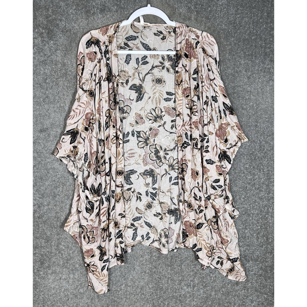 Maurices Open Front Crinkle Kimono Top Womens One Size Beige Black Mauve Floral